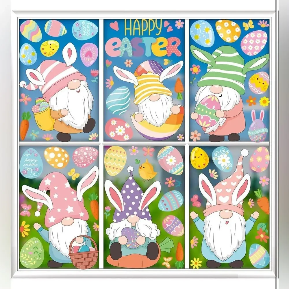 Gnome Easter Window Clings - 9 Sheets Stickers for Glass Windows NIP 2 set